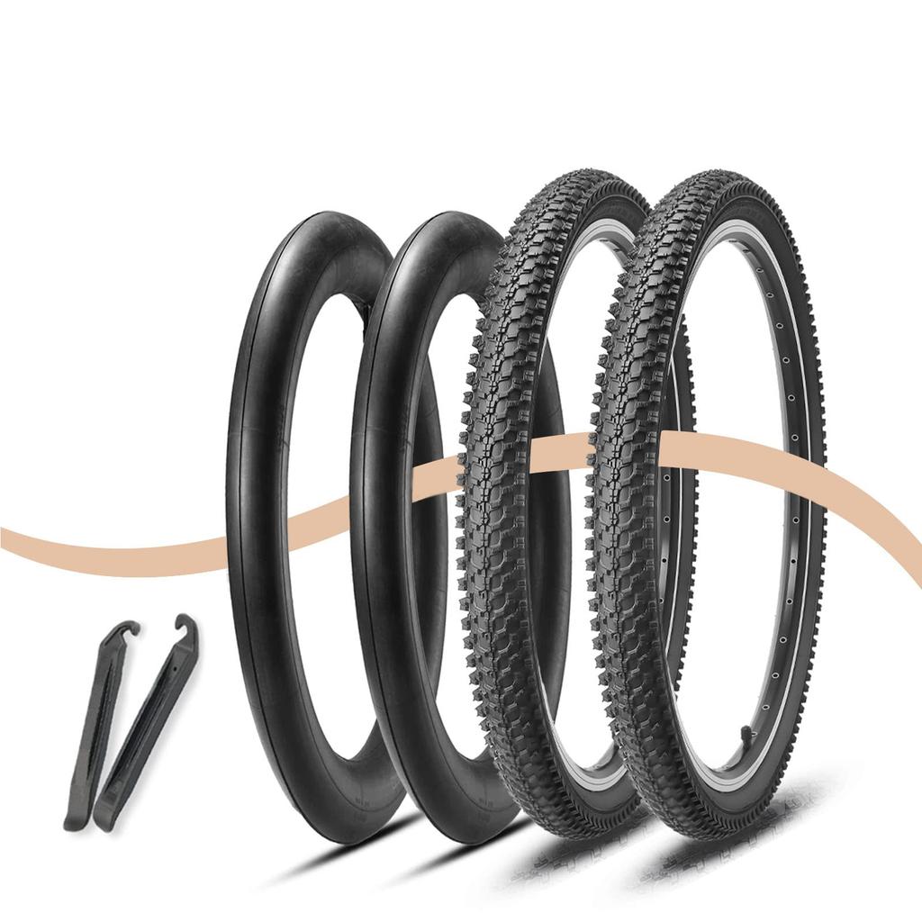 MOHEGIA Set of 2 Mountain Bike Tires: 26x1.95" 30TPI - Foldable Replacement Tubes and Tire Levers - Black