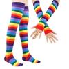 1 Set Over Knee Rainbow Thigh High Socks Gloves Set Cosplay Accessories Arm Leg Warmers for Girls