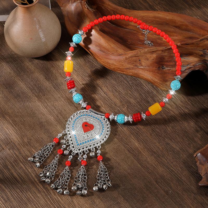 Retro Yunnan Ethnic Style Collar Women's Handmade Imitation Miao Silver Beaded Exaggerated Necklace Set Chain Stall Necklace