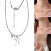 Stylish Ribbon Choker Necklace with Lovely Bowknot Tie Pendant and Gemstones Portable for Fashionable Occasions