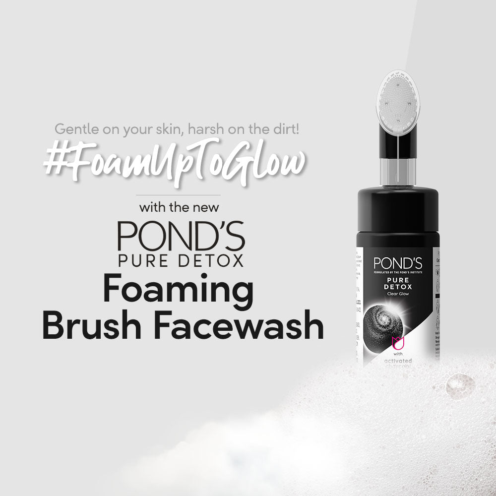 POND'S Pure Detox Facewash With Brush 150ml For Blackheads, Deep Pore Clean, Gentle Exfoliation, Glow Boost, All Skin Types