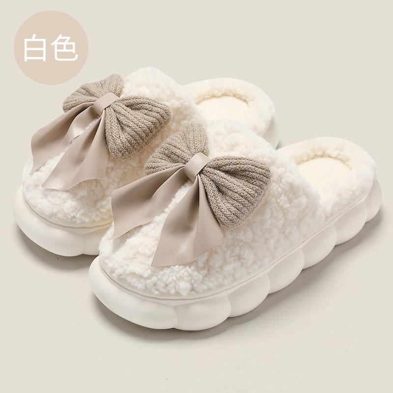 Bow-tie fluffy slippers winter cute indoor home home thick bottom plush warm cotton mop