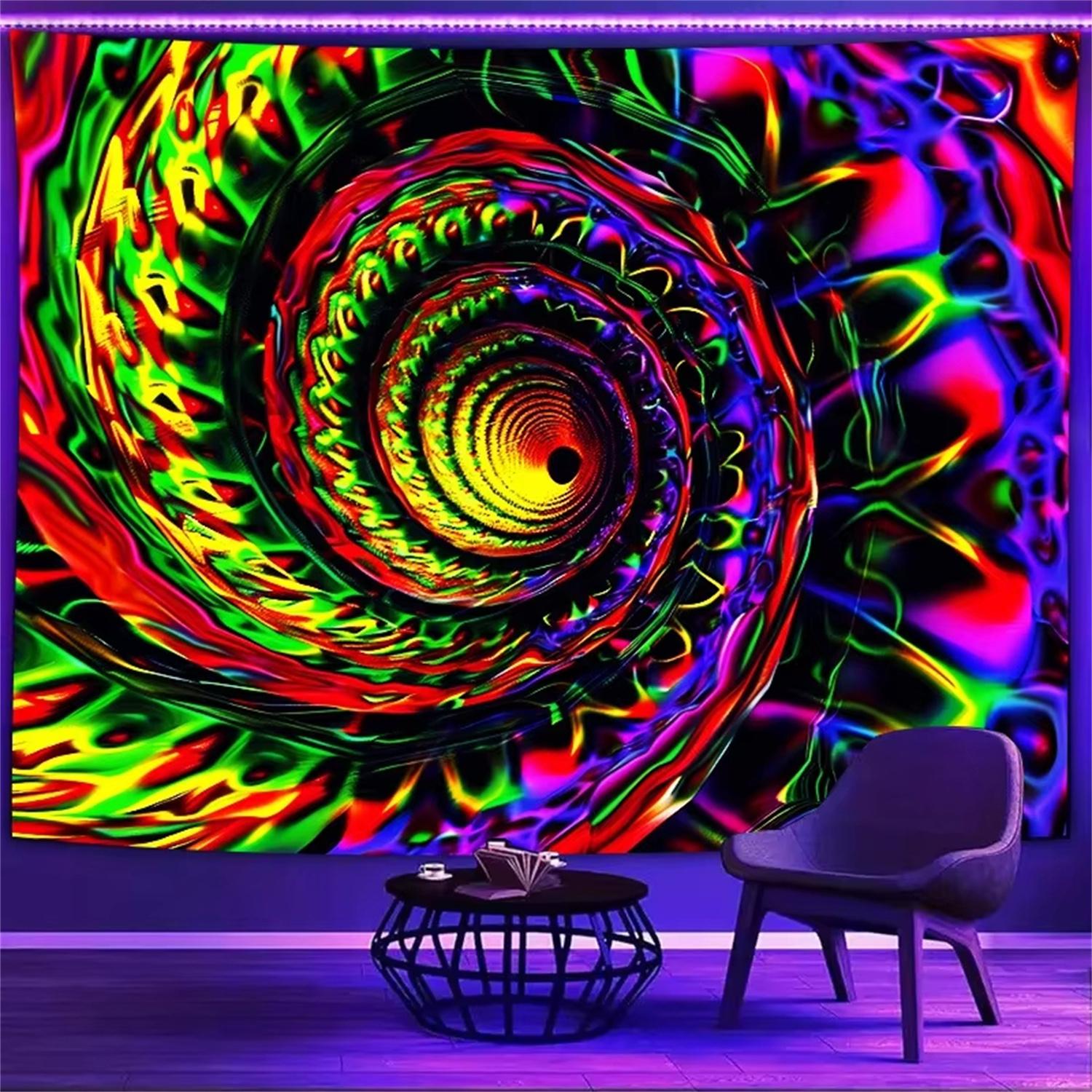 Spiraal Psychedelisch Neon Wandkleed Kleurrijke Wervelwind UV Wandkleed Blacklight Wanddecoratie Slaapkamer Huisfeest Decoratie Feest Decoratie 90x150 cm