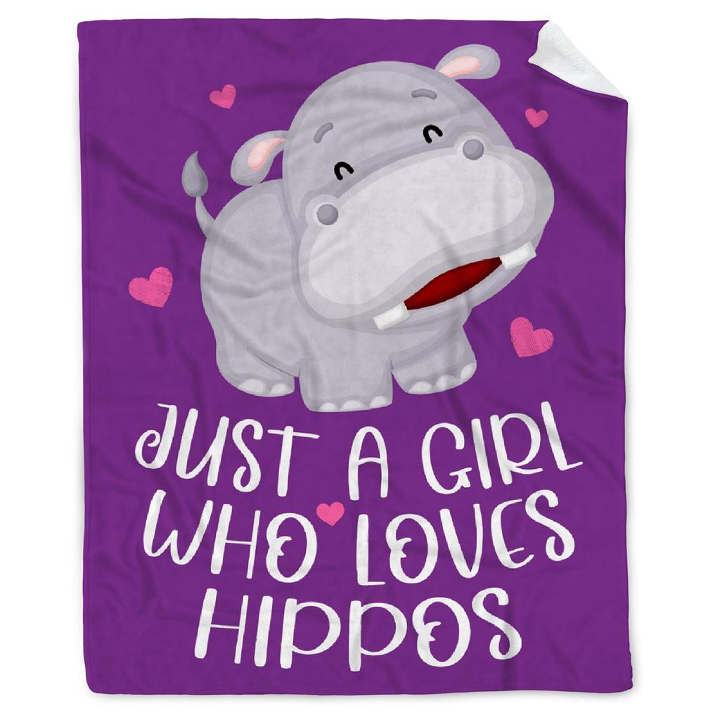 Lovely Hippo Throw Blanket Cute Cartoon Flannel Blanket for Couch Bed Travel Outdoor Home Decor Warm Fuzzy Blanket for Boys Girl