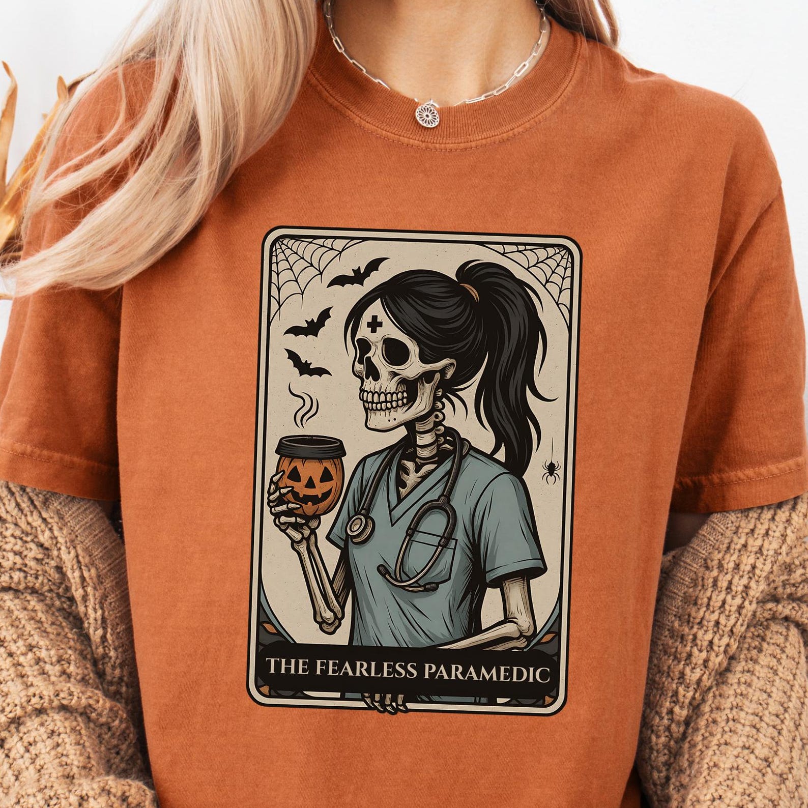 Fearless Paramedic Tarot Card T-Shirt: Spooky Medical Humor, RN Halloween Costume M