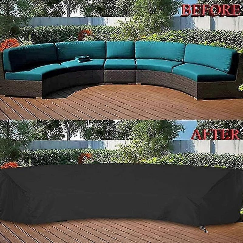 Waterproof Sofa Cover for Outdoor Terrace, Curved Sofa Cover, Black (228x116x86cm)