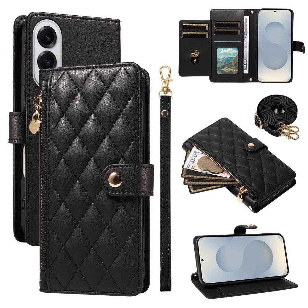 For Samsung Galaxy S25 Edge Wallet Case with Straps,Rhombus Leather Stand Phone Cover