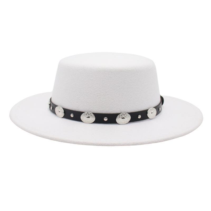 French Jazz Hat Hepburn Style Sun Hat Party Top Hat Temperament Woolen Hat Flat Top Felt Hat Big Brim