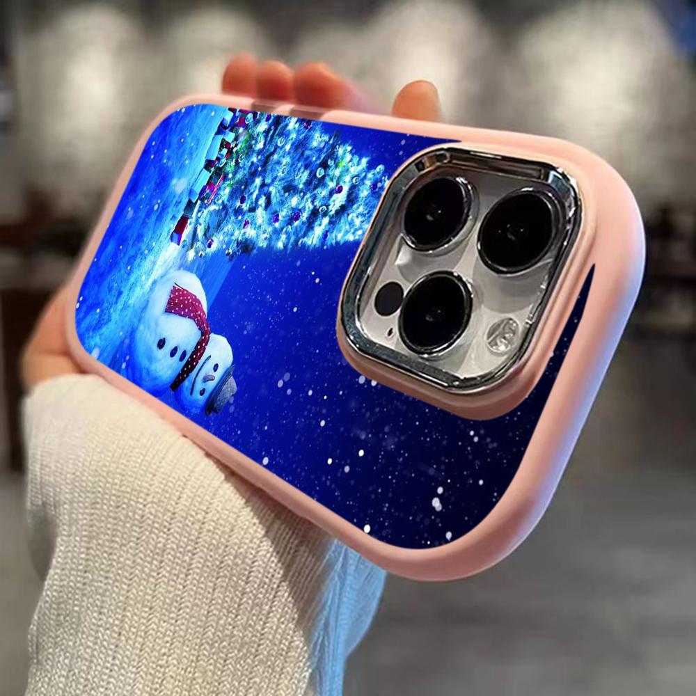 N104 Christmas Happy New Year Soft Phone Cases for Samsung S24 S23 Plus A15 A12 A35 A54 Infinix Hot40i Tecno Plating Frame Camera Protector Back Cover