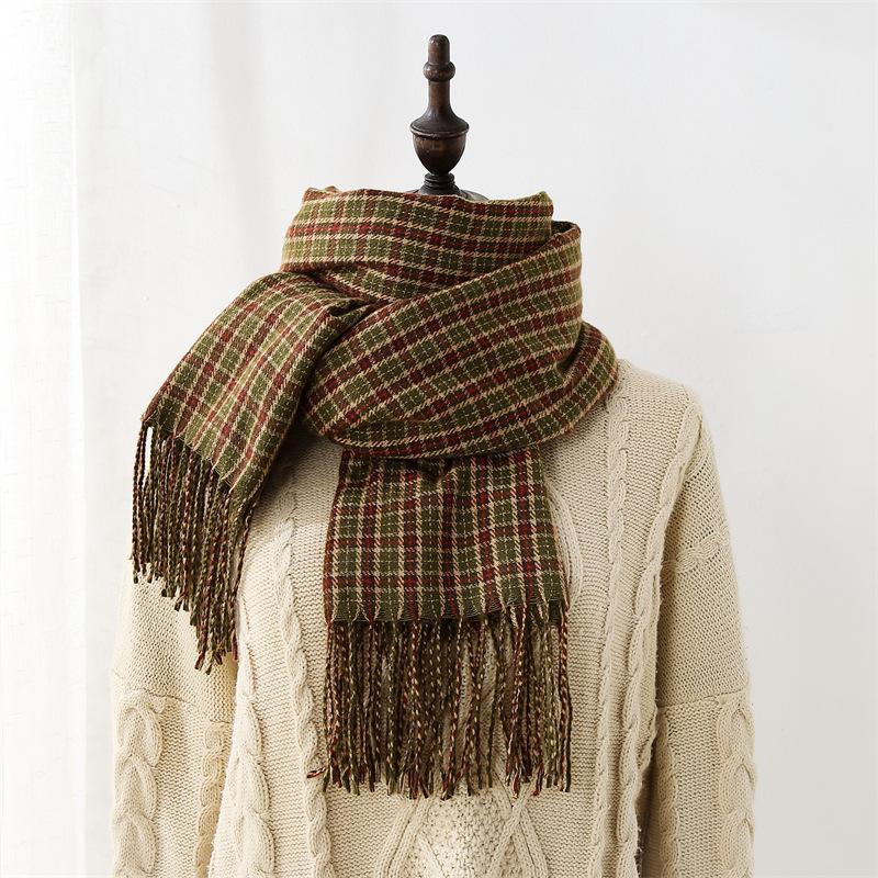 Scarf Women's 2025 New Sweet Color Matching Plaid Scarf Warm Thickened Scarf Shawl