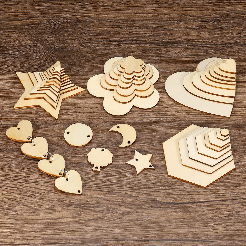 Wooden Leaves 100/200pcs Unfinished Wood Leaves with Holes Blank Wooden Cutouts Ornaments Natural Wood Pieces for Party Craft