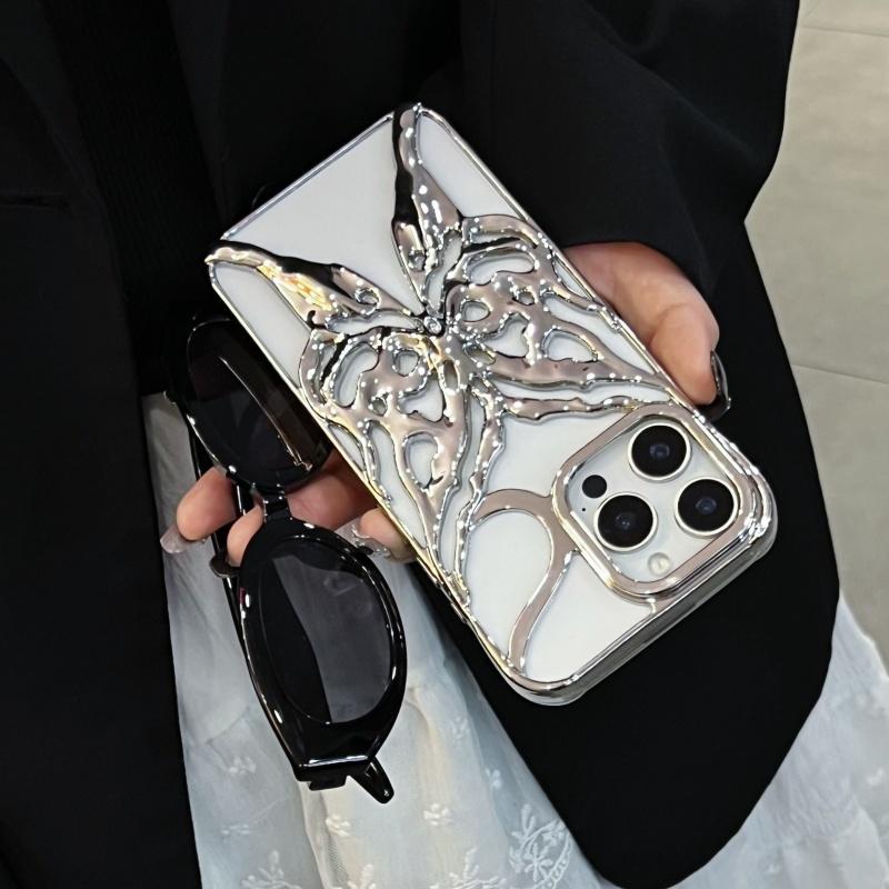 Fashion Plating Hollow Butterfly Pattern Case for iPhone 16E 15 14 13 12 11 Pro Max Matte Shockproof Heat Dissipation Back Cover