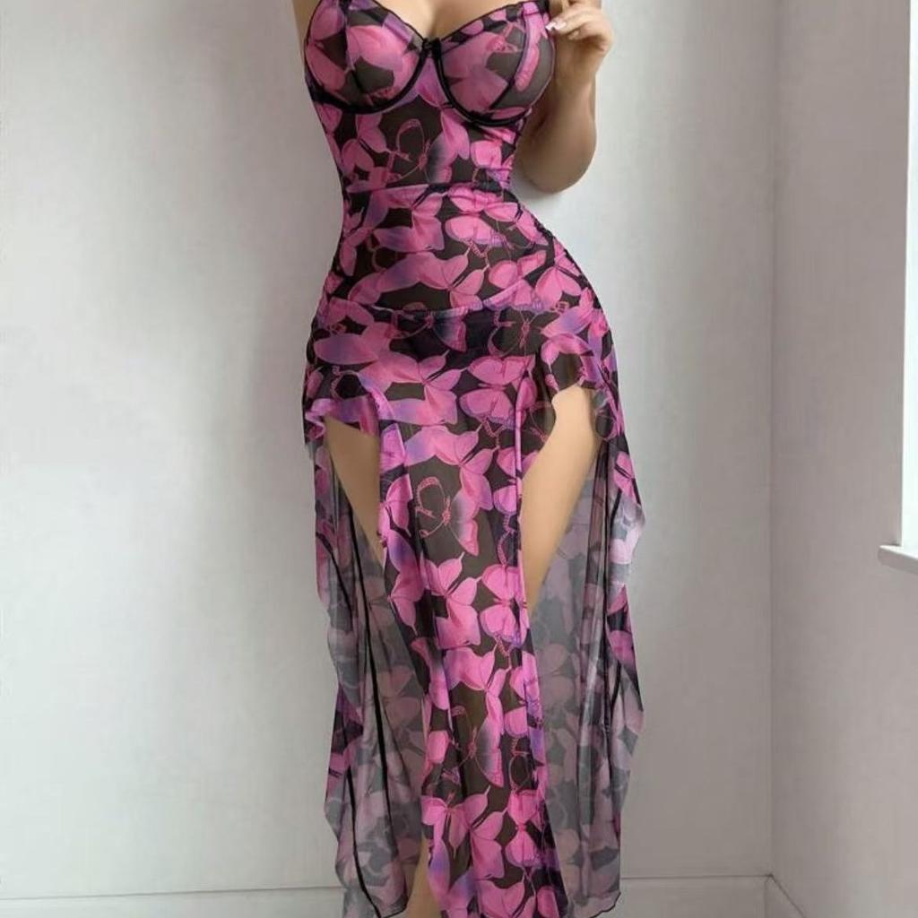 European and American sexy nightgown ins pure desire sex babes butterfly pajamas long skirt loungewear sex underwear women