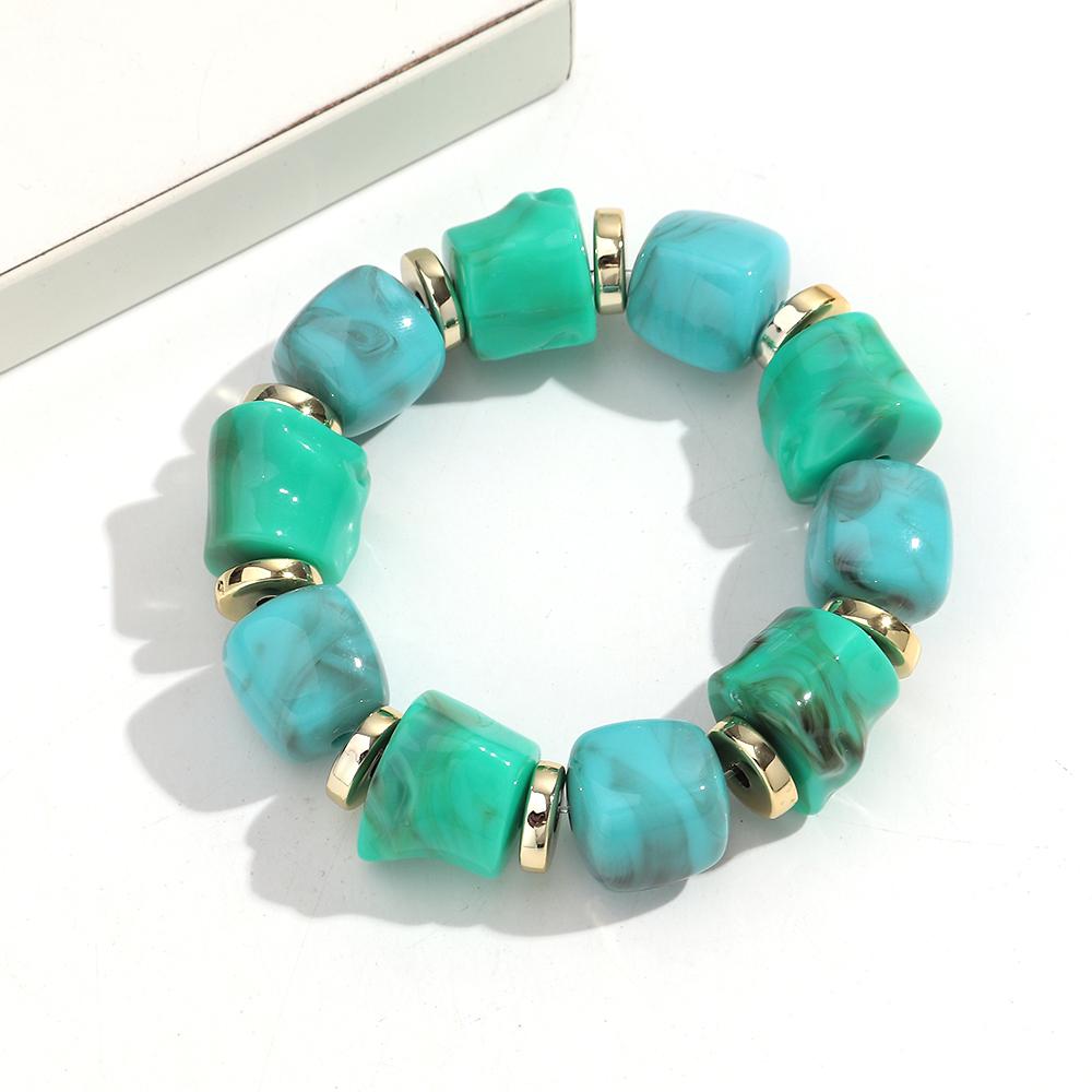 Boho Multicolor Resin Irregular Square Beaded Bracelet for Women Men New Trendy Acrylic Geometric Strechy Bracelet Jewelry Gifts