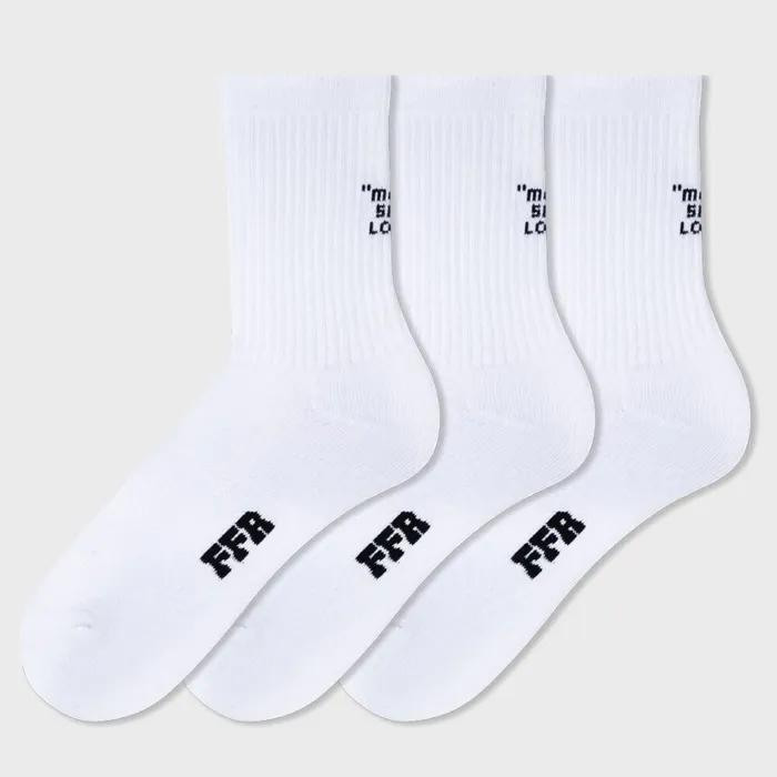 Basic Plain Sports Cushion Long Socks Set 3-Pack