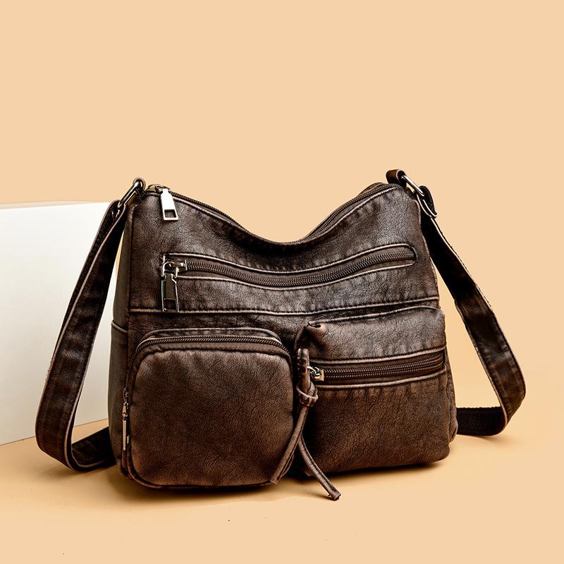 

Новая женская сумка ретро мода потертая мягкая кожа на плечо трендовая многокарманная вместительная сумка-мессенджер