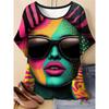 Fashion Women's Crew Neck Short Sleeve 3D Color Printed Portrait Short Sleeve Crew Neck T-Shirt