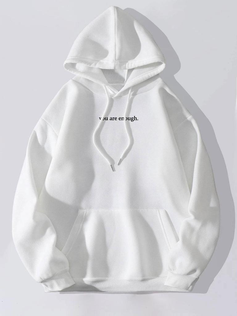 Damen Fleecegefüttertes Kapuzensweatshirt mit Buchstabenaufdruck, Unifarben, Kordelzug, Europäische Größe