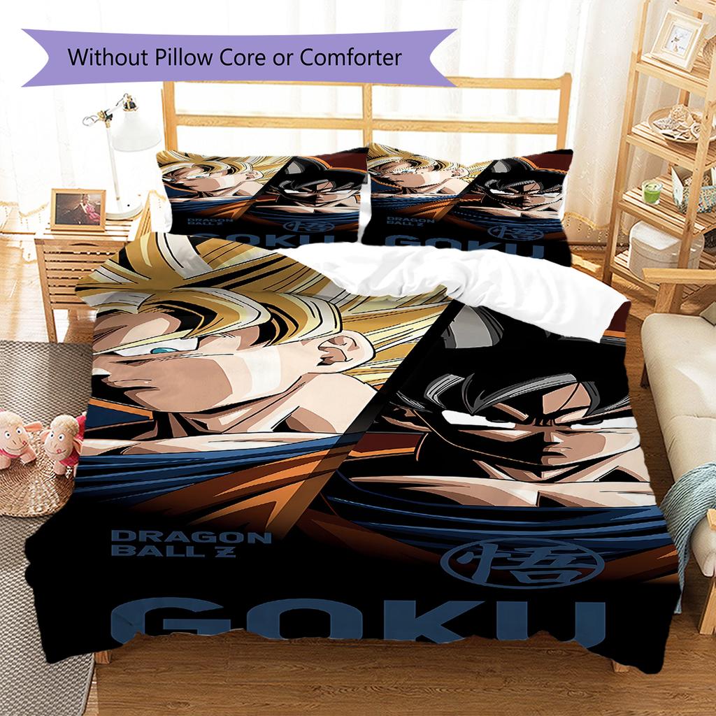 Dragon Ball Super Muster Bettwäsche, Steppbett Set Bettbezug Kissenbezug Zuhause Geburtstagsgeschenk (1 Bettbezug + 2 Kissenbezüge, ohne Füllung)