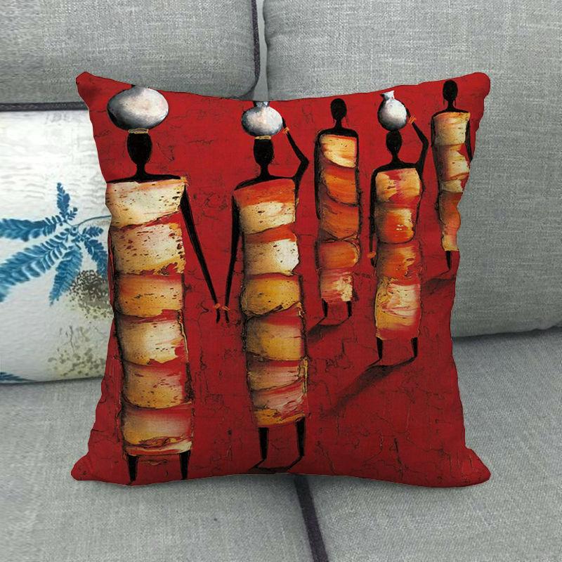 African Oil Painting Featuring Ethnic Digital Printing Short Plush Pillow Covers For Car Sofa Office Cushion Cover Home Goods