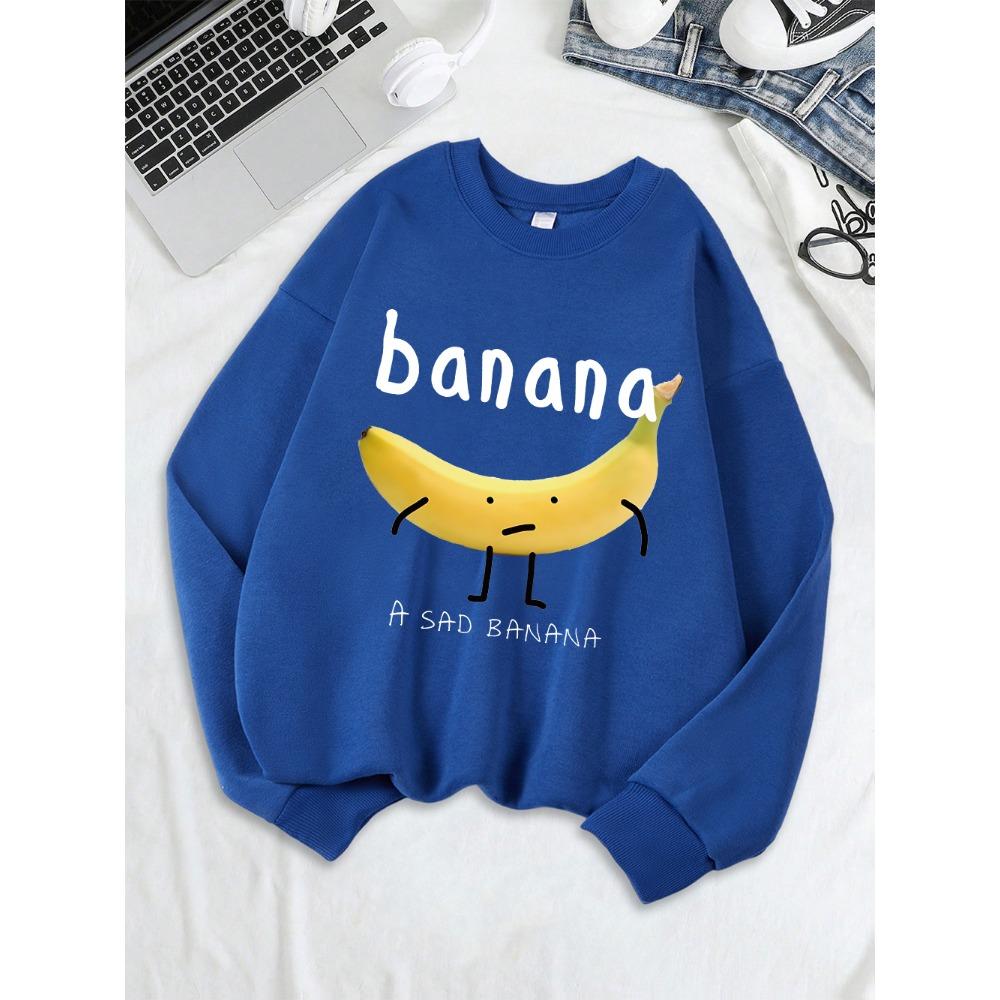 Damen-Sweatshirt mit traurigem Bananenprint, Rundhalsausschnitt, Basic-Hoodies, warmer, lockerer Pullover, bequeme Winterkleidung für Damen