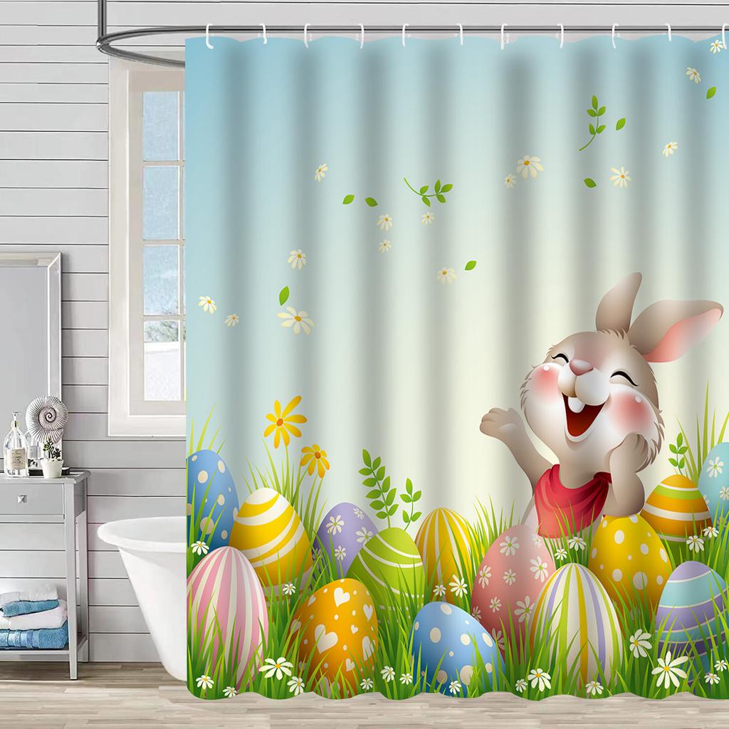 Easter Rabbit Waterproof And Mildew-Proof Polyester Bathroom Shower Curtain Shower Curtain Partition Curtain Free Of Punching