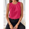 Women's Elegant Solid Color Crew Neck Tank Top, 100% Polyester Non-Stretch Woven Fabric, Fashionable Top for All Seasons