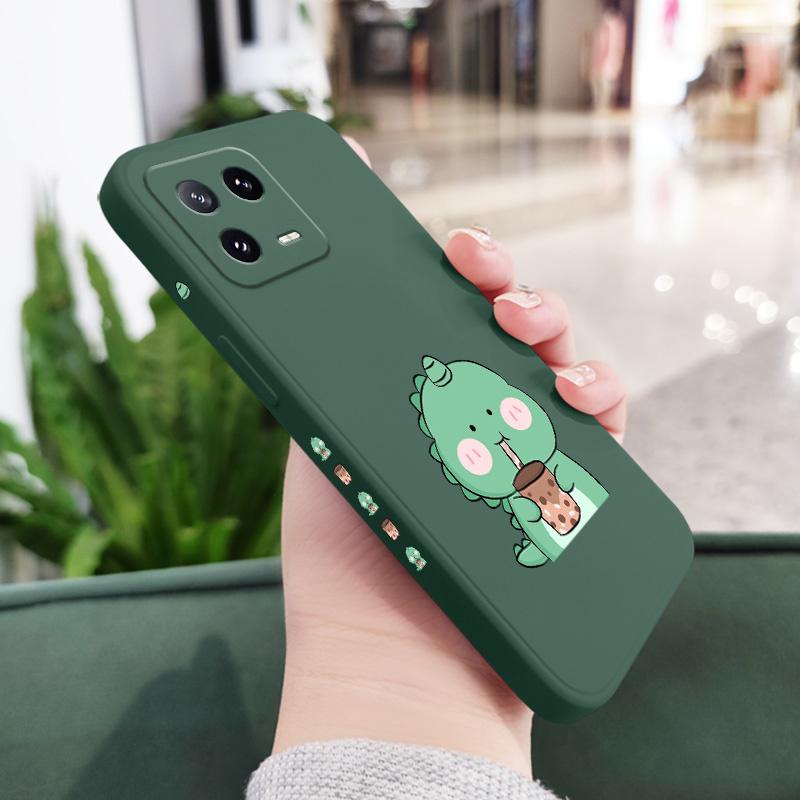 

Milk Tea Dinosaur Phone Case For Xiaomi Mi 15 14 14T 13 13T 12 12X 12T 12S 11 11T 10 10T 9 9T Pro Lite Liquid Silicone Cover 12(12X) темно-зеленого