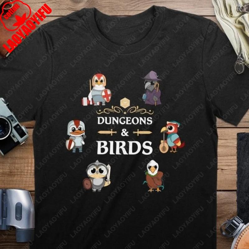 

Dungeons and Birds Shirt DND Inspired Gift DD Fans Tabletop D20 Dice RPG Dragons Gamers TShirt Men Women Cotton Cute Funny Tops S