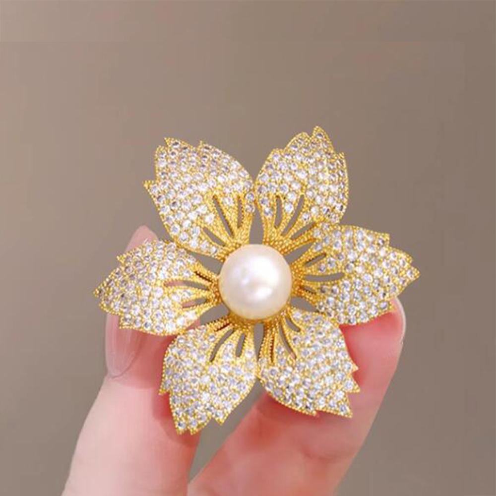 Gold Color Bauhinia Brooches Pearl Women s Corsage Flower Suit Wedding Party Elegant Lady Accessories Pin