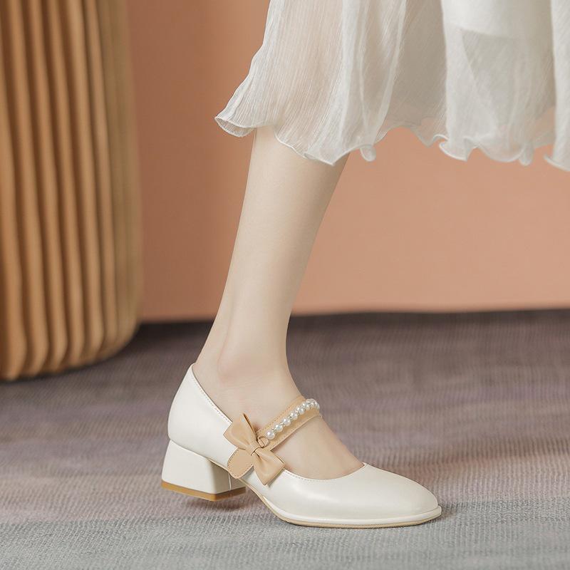 Chunky Heel Women's Mary Jane Shoes - Genuine Leather, Height-Boosting, Soft Low Heel, Perfect for Office Skirts, 3cm