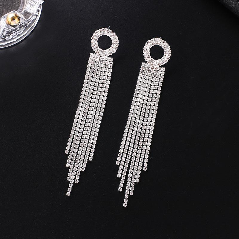 S925 Silver Needle Korean Fashion Diamond Tassel Earrings for Women