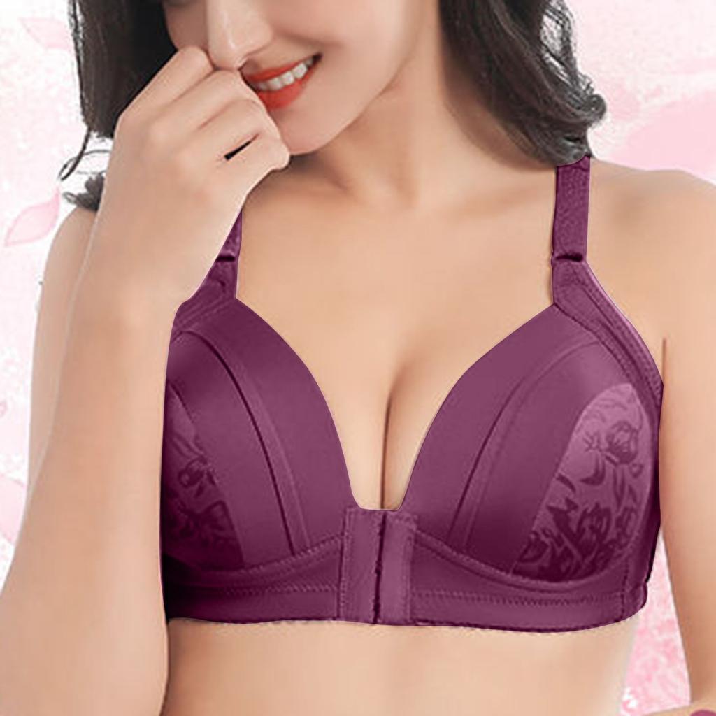 Women Fashion Comfortable Front Closure Bra Floral Pattern Supportive Design Adjustable Straps Soft Fabric Underwire-Free Style