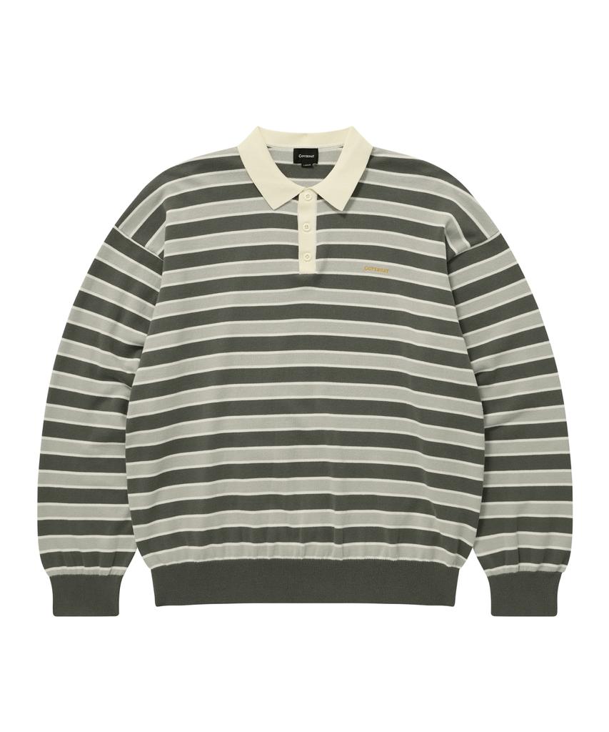 COVERNAT Striped Collar Knit Gray