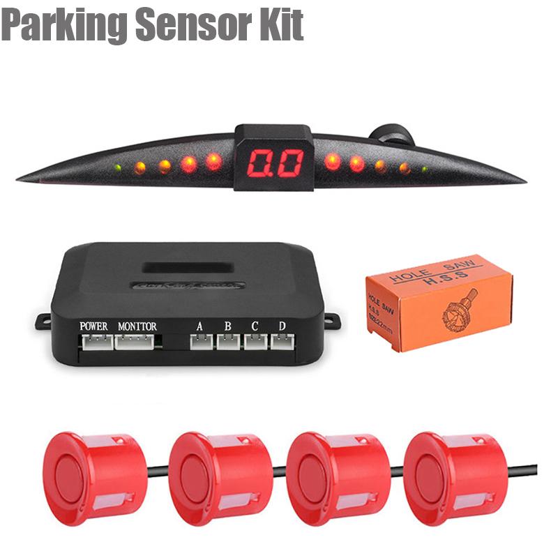 Parking Sensor Kit Car Parktronic LCD Display Beep Reverse Backup Radar Monitor System 4 Sensors 22mm 12V 7 Color Parking Sensor