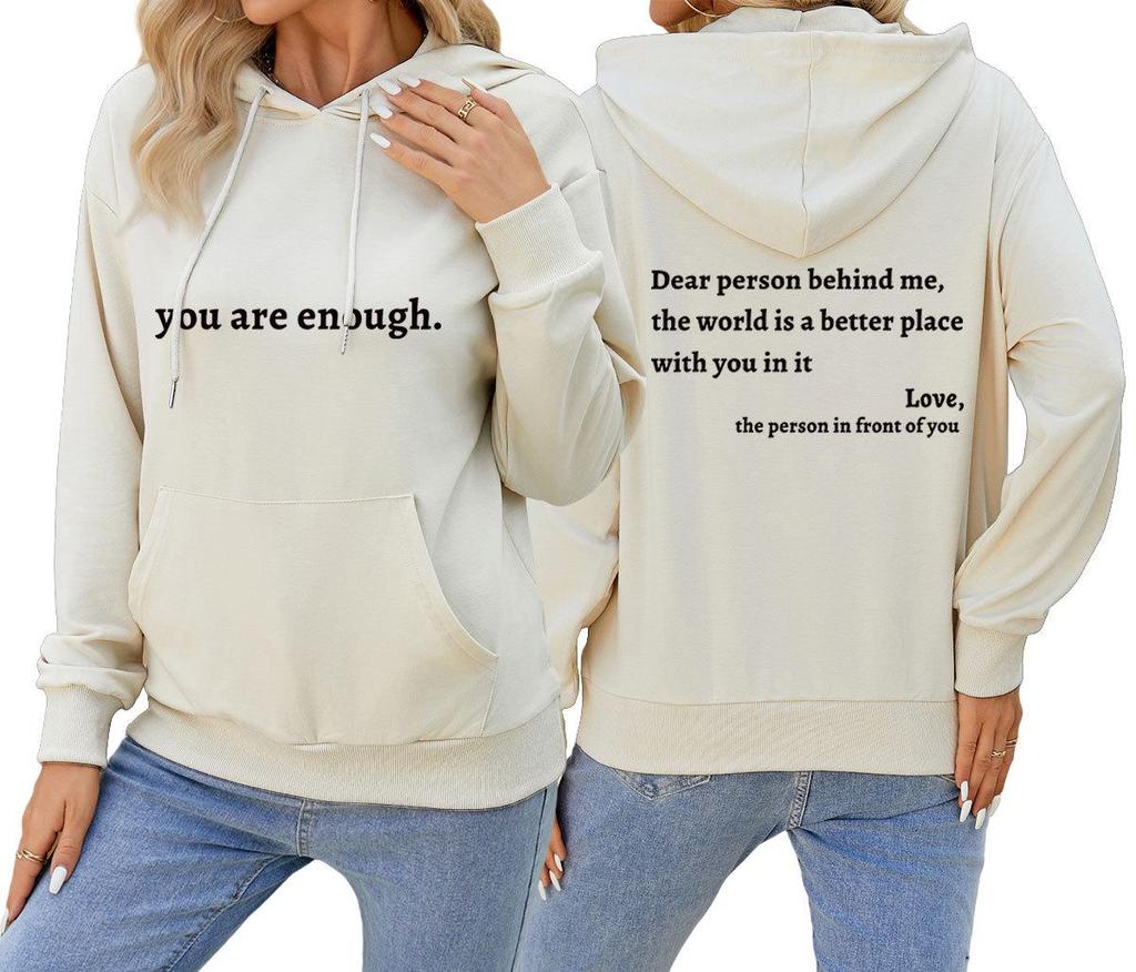 Dear Person Behind Me: Simple Letter Print Casual Long Sleeve Hooded Sweatshirt