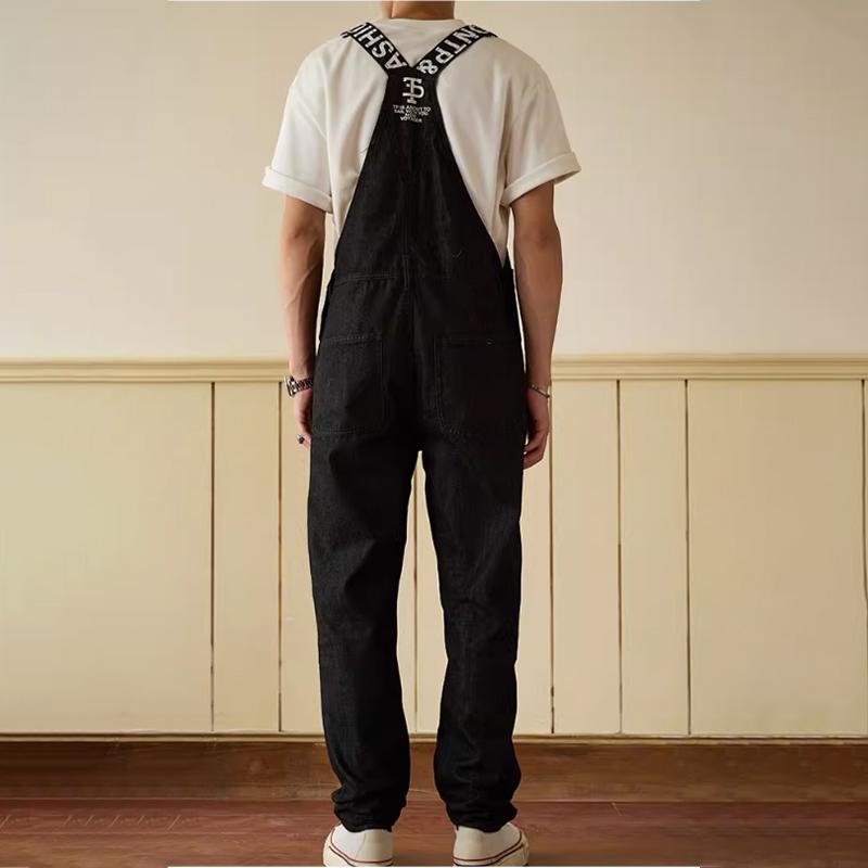 Herr Denim Långkjol Overall – Ledig Lös Passform Hängselbyxa med Justerbara Hällor för Arbete eller Streetwear
