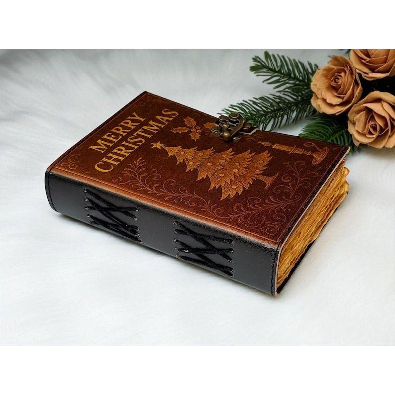 Handmade Christmas Leather Journal – Vintage Embossed Writing Diary
