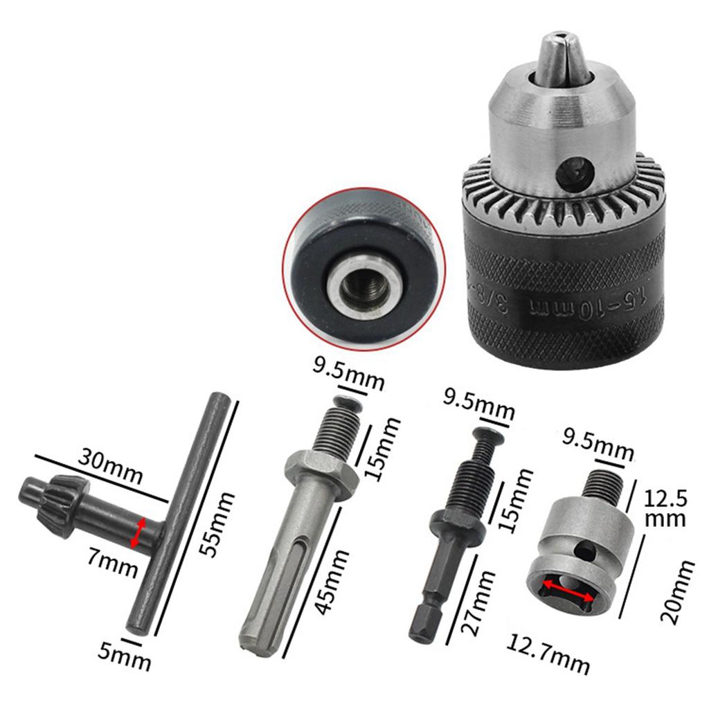 VOFUN-10Pcs 1.5-10Mm 3/8-24UNF Drill Chuck Set Drill Adapter Changed Impact Wrench Into Eletric Drill Chuck Drill Tool Kits