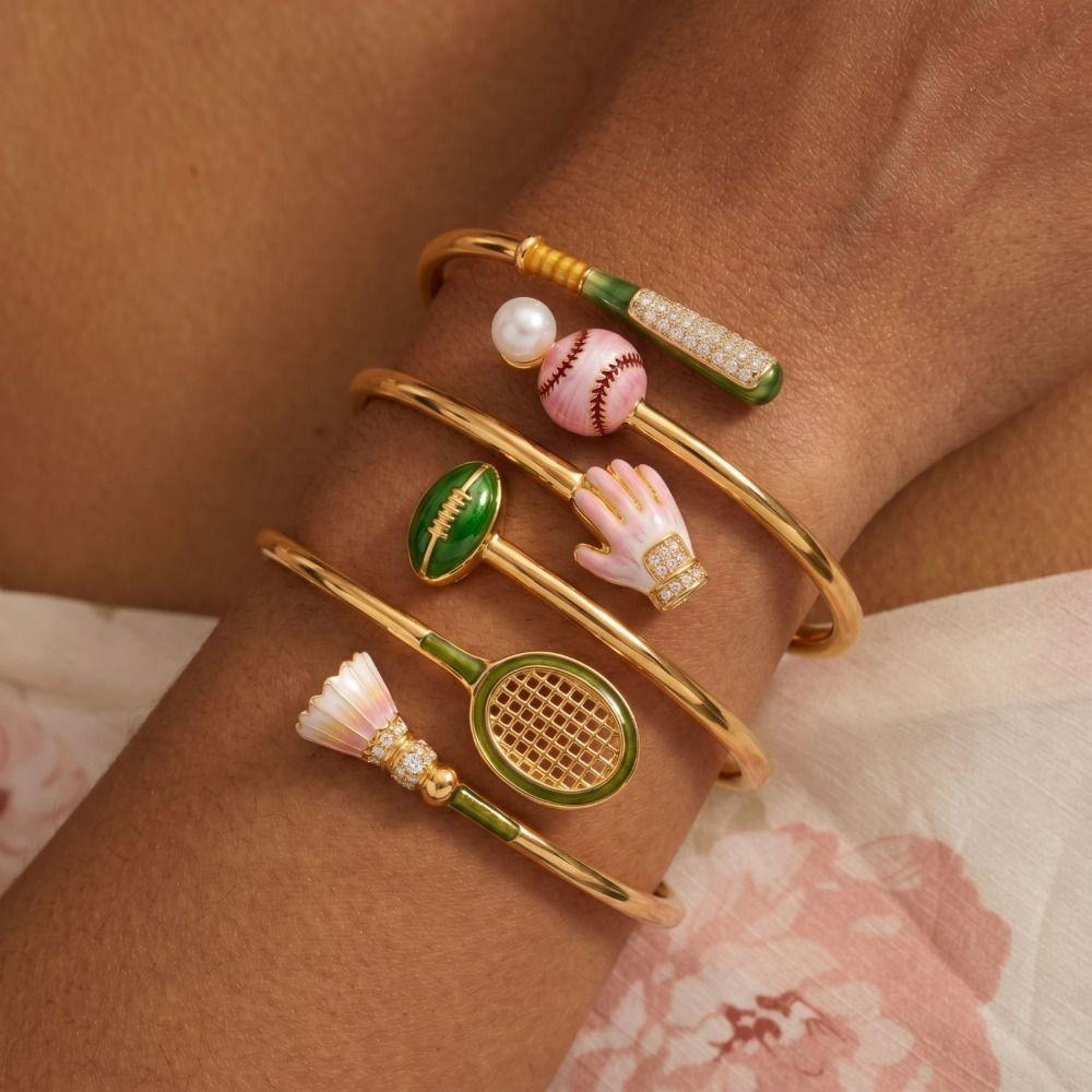 Open Sports Style Bangle Metal Chain Inlaid Rhinestones Bracelet Tennis Racket Bracelet Gifts