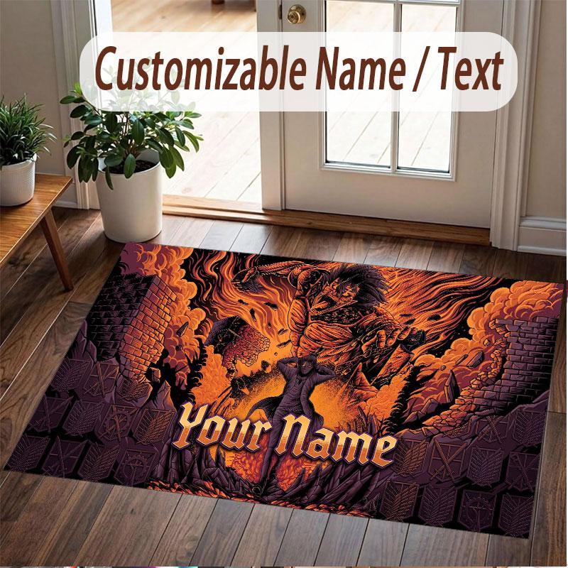 Custom Name Crystal Velvet Rug,Attack on Titan Comfortable Anti Slip Floor Mat For Room Decoration