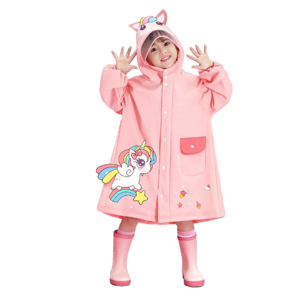 Kids Raincoat Waterproof Cute Pattern Lightweight Portable Children Hooded Rainwear for Girl Boy