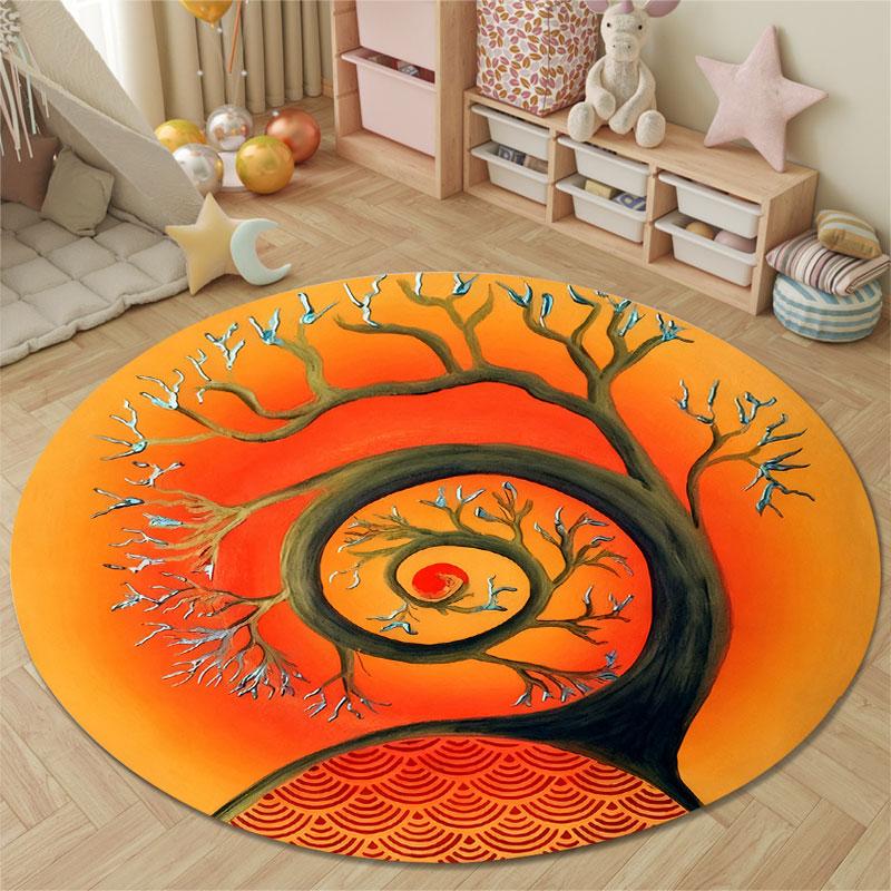 Luxury Round Botanical Multicolor Area Rug, Non-Slip Floor Mat for Entryway