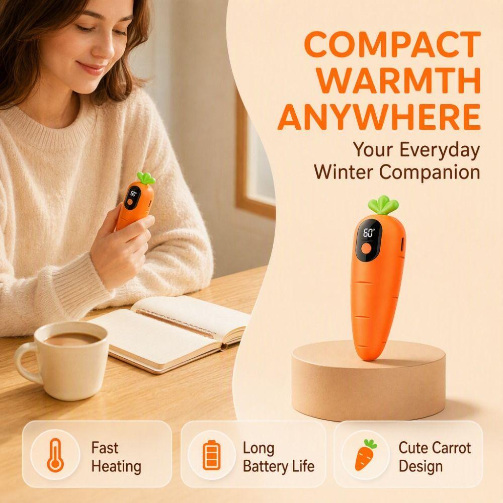 Carrot Shape Hand Warmer Digital Display Pocket Warm Hand Treasure Personal Heating