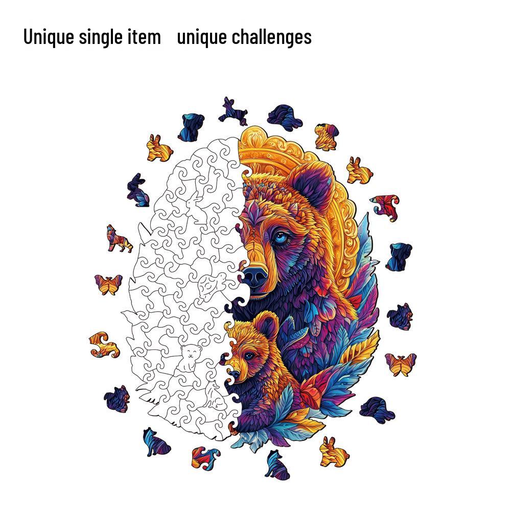 HOOLOOG Brown Bear Totem Cross-Stitch Puzzle: Decorative Wooden Educational Toy & Decompression Gift