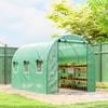 Greenhouse 3 X 2 X 2 M Poly Greenhouse with Roll-Up 2 Zipper Doors & 6 Mesh Windows Support Bars Green
