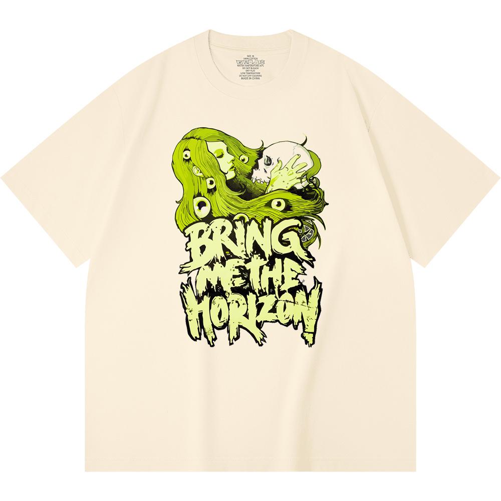 230 g/m² 100% katoenen heavy metal T-shirt met rockband- en popmuziekprint, unisex T-shirt van zwaar katoen.