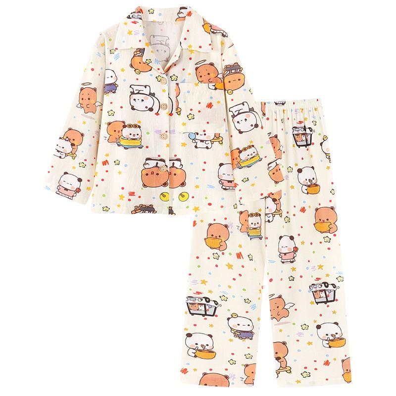 Cotton Girls Pajama Set Long Sleeve Button Front Sleepwear Kids 8 Years Thin Comfortable Home Outfit