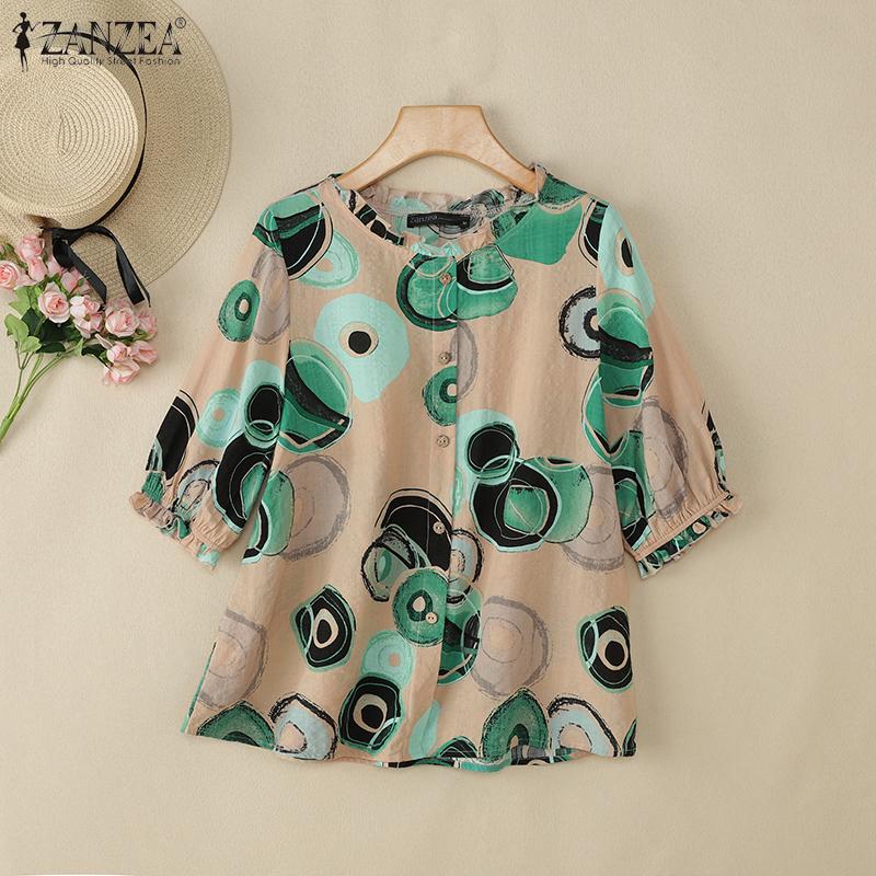 

ZANZEA Women Casual Round Neck Half Sleeve Loose Print Blouse S рожевий