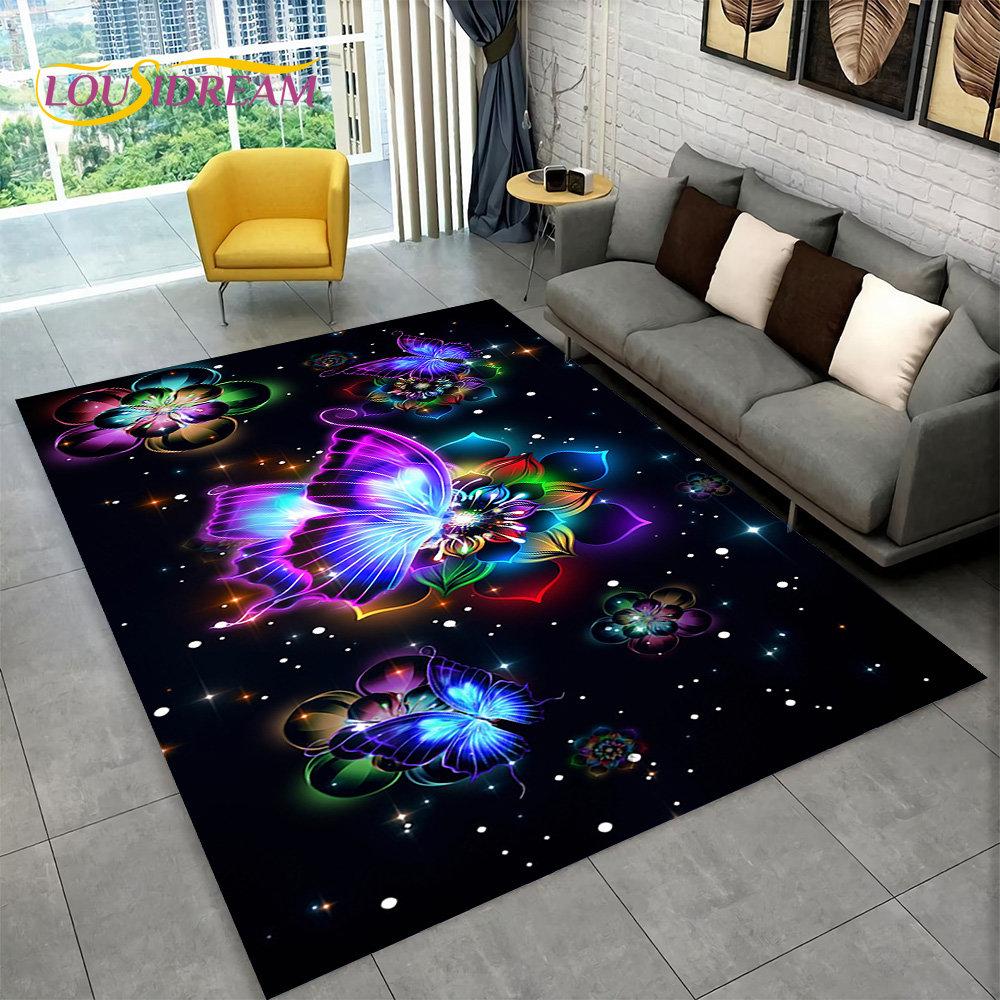 Dream Butterfly Flower Area Rug Large,Carpet Rug for Home Living Room Bedroom Sofa Doormat Decor,Kid Play Non-slip Floor Mats
